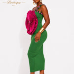 La BOSS Boutique One Shoulder Floral Fan Maxi Dress – Luxury Emerald & Fuchsia Statement Evening Gown