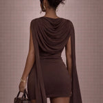 La BOSS Boutique Women’s Shawl Patchwork Mini Bodycon Dress – Sleeveless Ruched O-Neck Slim Fit Casual Elegant Dress