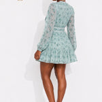 Women Floral Print Mini Dress High Waist A-Line Summer Autumn Long Sleeve V Neck Dresses Vintage Beach Vacation Casual Vestidos