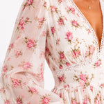 Women Floral Print Mini Dress High Waist A-Line Summer Autumn Long Sleeve V Neck Dresses Vintage Beach Vacation Casual Vestidos