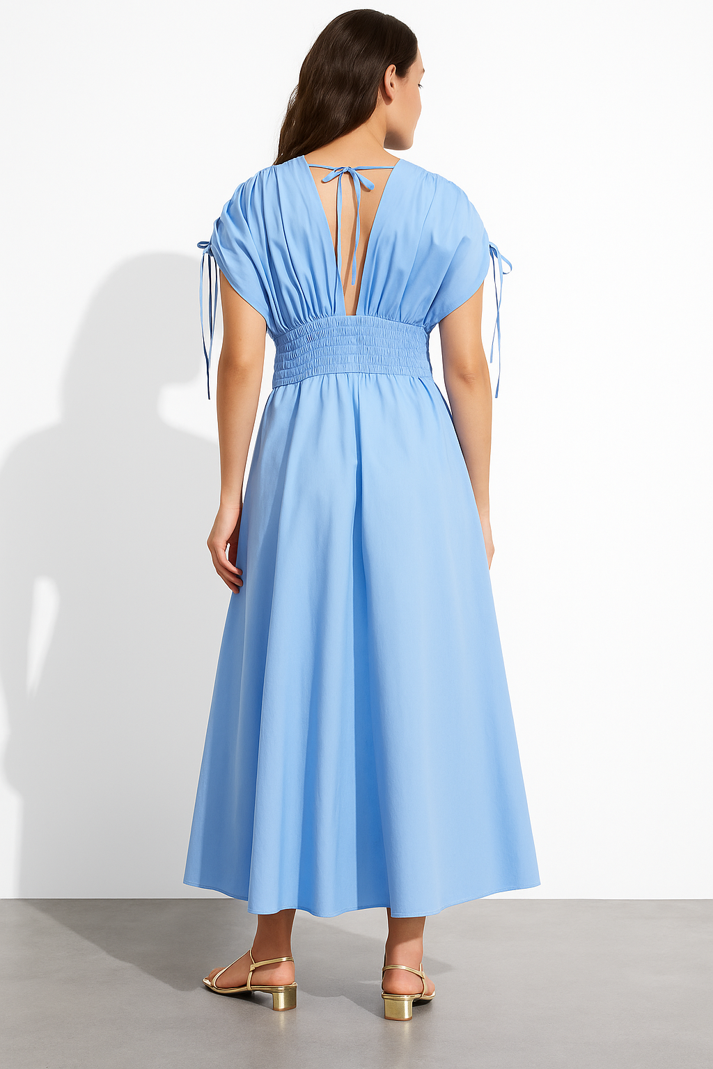 Chic Solid Flower Pleated Lace-Up Dress – Summer 2025 Collection