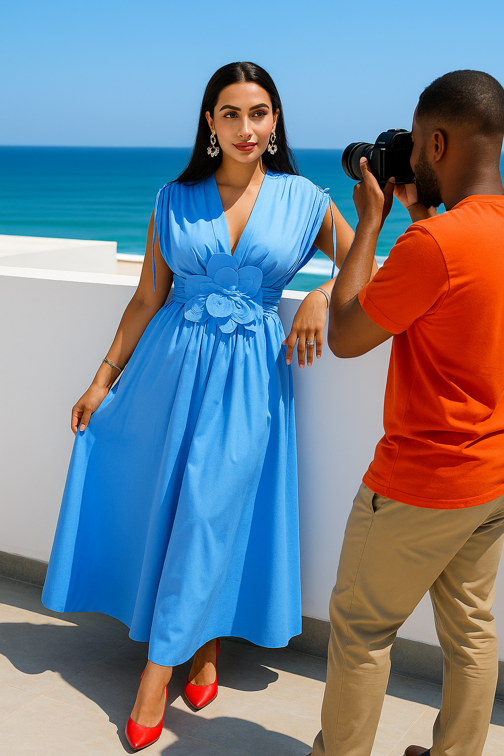 Chic Solid Flower Pleated Lace-Up Dress – Summer 2025 Collection