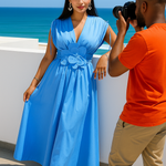 Chic Solid Flower Pleated Lace-Up Dress – Summer 2025 Collection