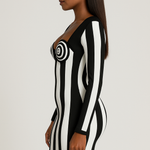 LaBoss Boutique – Luxury Sexy Black & White Stripe Mini Bandage Dress