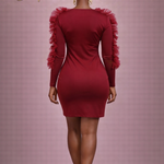 La BOSS Boutique Ruffle V-Neck Bodycon Mini Dress – Elegant Long Sleeve Statement Dress