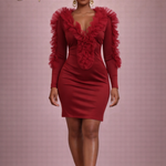 La BOSS Boutique Ruffle V-Neck Bodycon Mini Dress – Elegant Long Sleeve Statement Dress