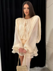 Chic Ruffle Bow Lace Up Women Mini Dresses Elegant Solid Mesh Full Sleeved Backless Pleated Prom Dresses 2025 Lady Party Robe
