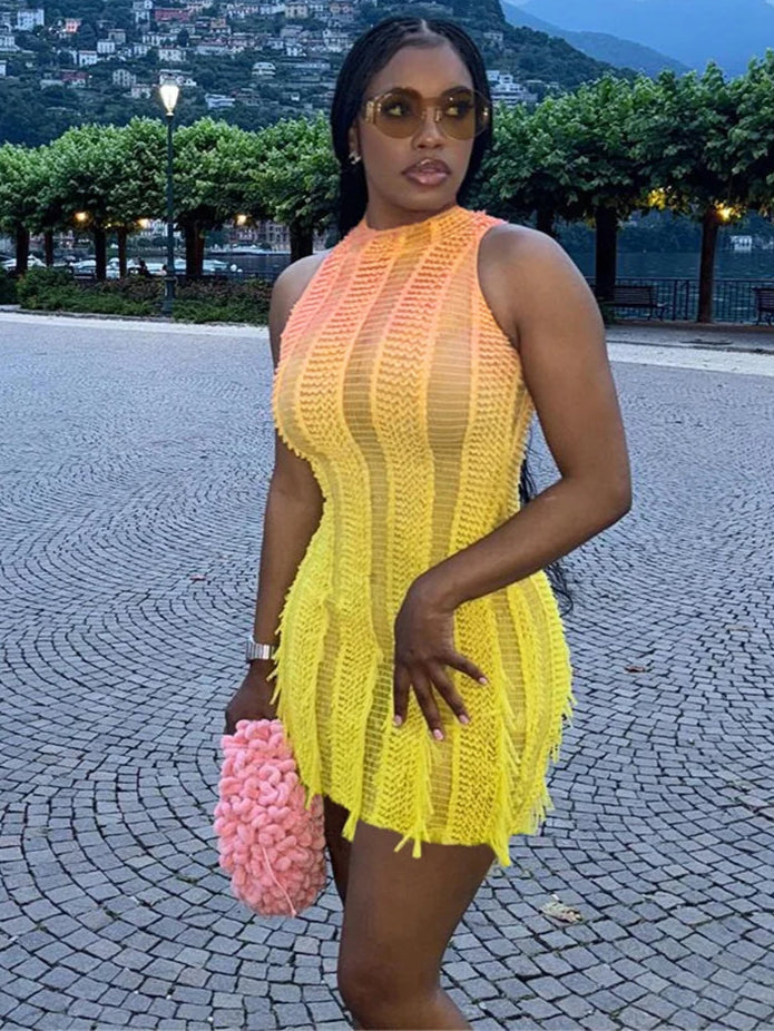 LaBoss Gradient Bodycon Mini Dress – Sleeveless & Sexy Party Fit