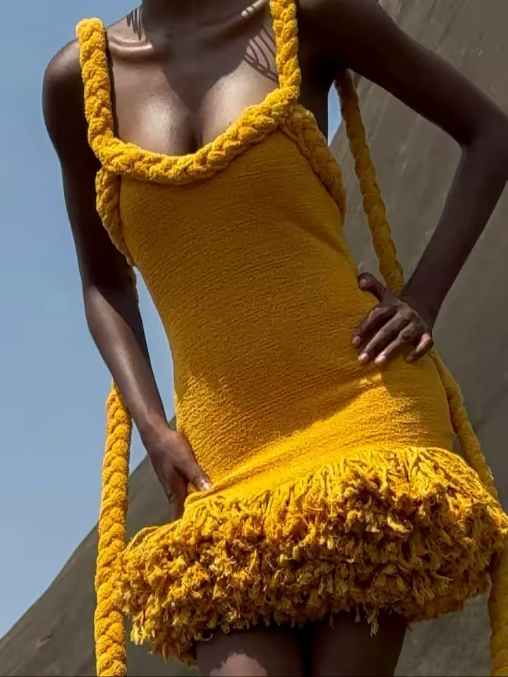 Solid Hand-Woven Fringe Mini Dress Women Summer Party Bandage Dresses U Neck Backless Halter Elegant Slim Dress