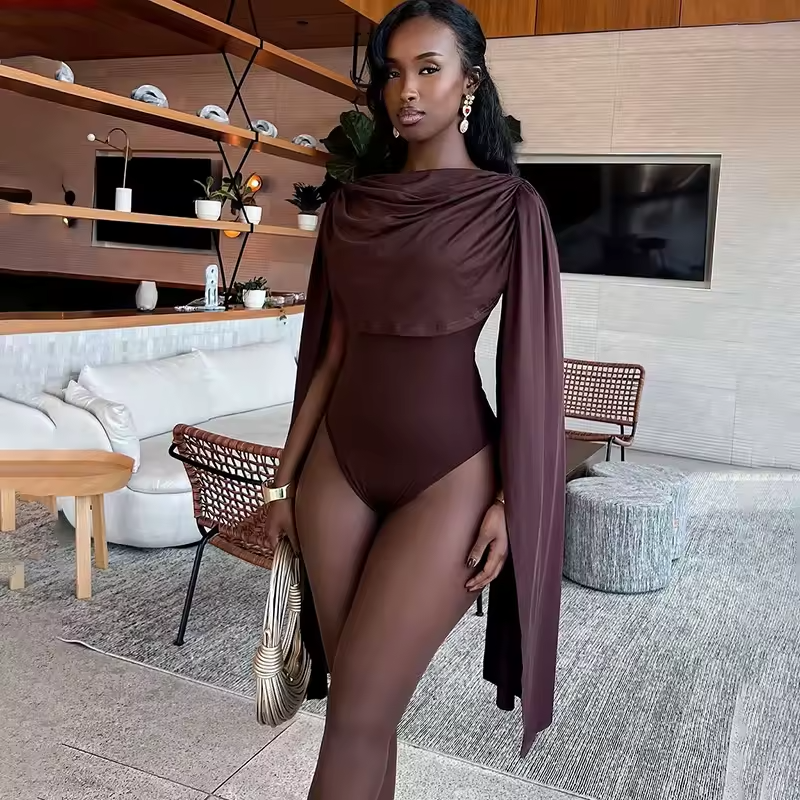 Women Elegant Sexy Swing Collar Shawl Bodysuits Chic Fashion Sleeveless Stretch Club Party Rompers Streetwear Overalls Tops