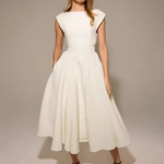 Casual Simple Solid Color Commuting Dress Women O-neck High Waist Pleated Party Dress New 2025 Backless Hollow Beach Long Dress