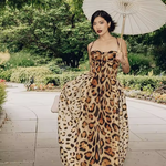 Leopard Print Sleeveless Sling Dress For Women Fashion Chic Backless A Line Dresses 2025 Elegant Female High Street Vestidos