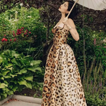 Leopard Print Sleeveless Sling Dress For Women Fashion Chic Backless A Line Dresses 2025 Elegant Female High Street Vestidos