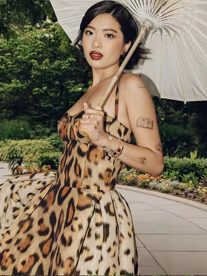 Leopard Print Sleeveless Sling Dress For Women Fashion Chic Backless A Line Dresses 2025 Elegant Female High Street Vestidos