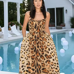 Leopard Print Sleeveless Sling Dress For Women Fashion Chic Backless A Line Dresses 2025 Elegant Female High Street Vestidos